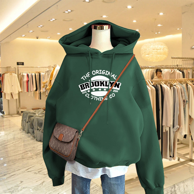 速发墨绿色欧货字母卫衣2024新款秋尚薄款外套绒装洋气宽松加时上