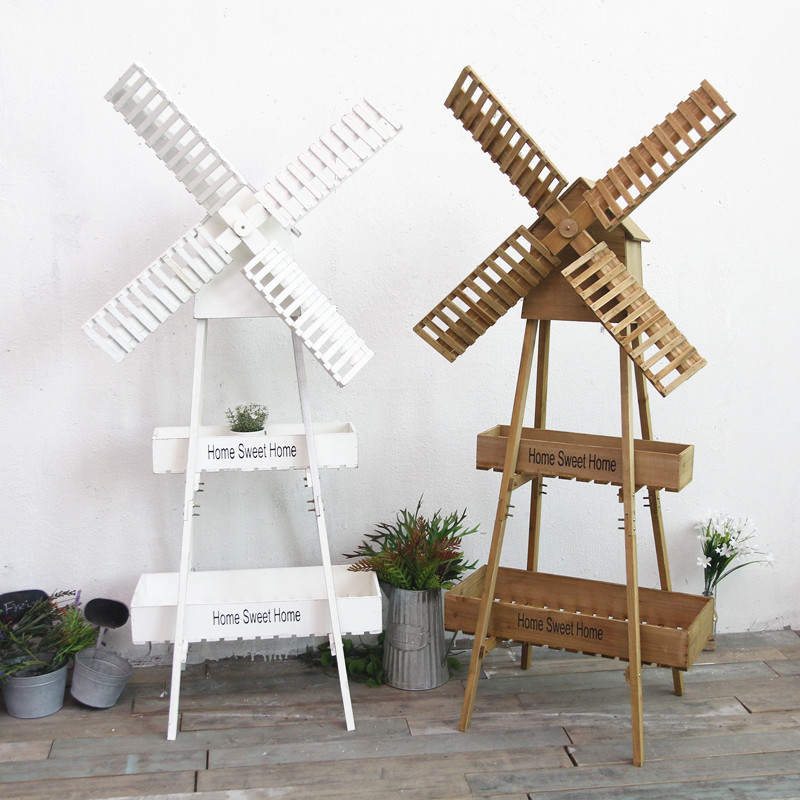 速发风七花架实木摆件法式复古风车夕商饰橱窗美陈装场品森系婚礼