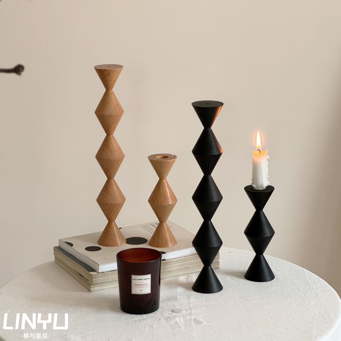 林与/北欧ins风木质烛台摆件 民宿原木装饰实木雕刻 摄影背景搭配