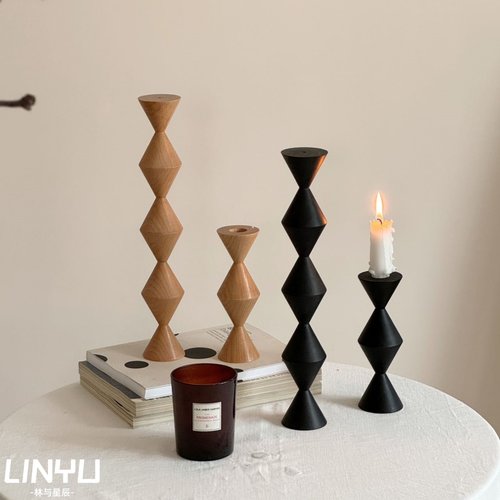 林与/北欧ins风木质烛台摆件 民宿原木装饰实木雕刻 摄影背景搭配