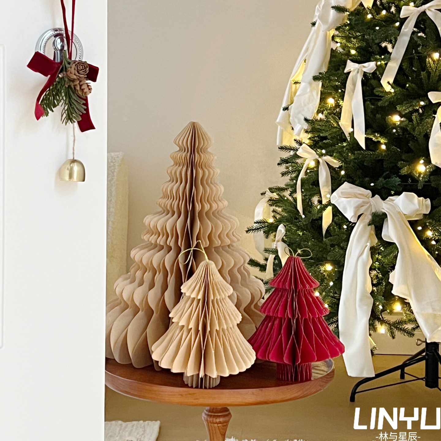 圣诞节氛围装饰品桌面葫芦折纸圣诞树新年家用摆件铃铛小挂件装饰