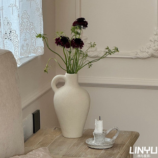 林与/法式简约素白陶瓷花瓶个性插花器客厅高级感民宿花器摆件