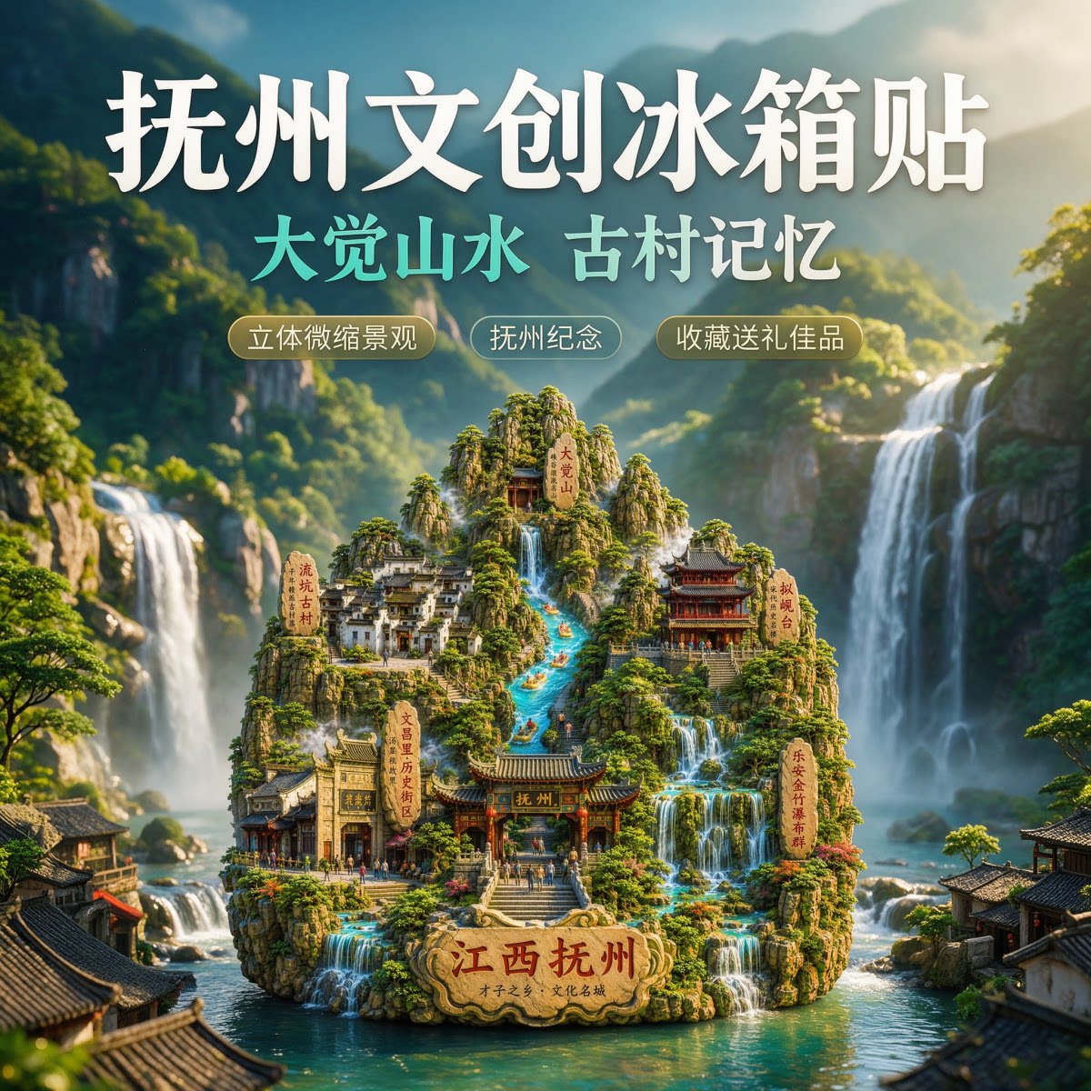 江西抚州城市旅游纪念冰箱贴磁吸