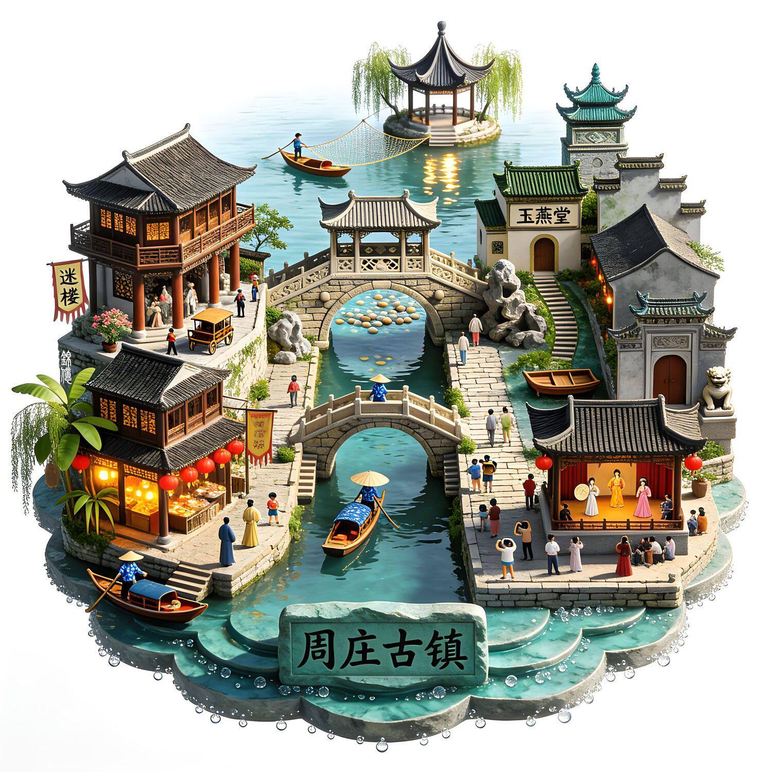 苏州周庄古镇旅游景点纪念冰箱贴
