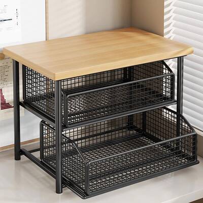 打印机置物架桌面带抽屉复印机收纳架办公室桌上小型双层放置架子