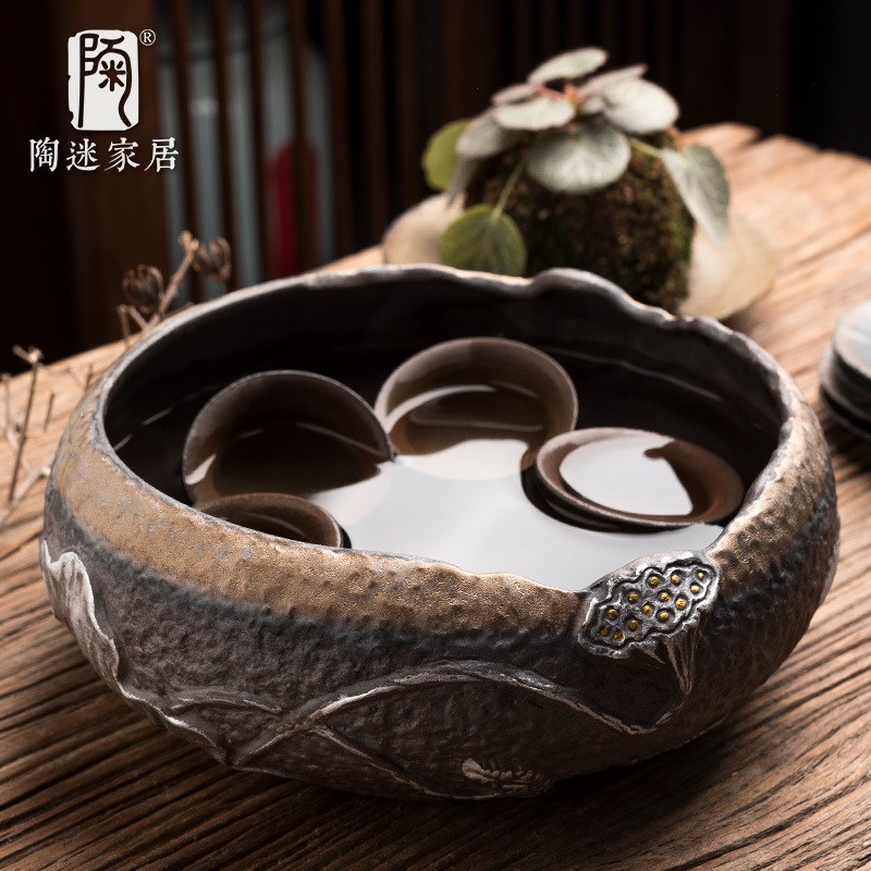 速发鎏金家茶洗鎏银莲陶瓷古号茶海釉用复大水盂笔洗杯洗茶道配件