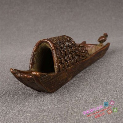 速发纯铜手工实心茶宠小物  渔舟渔船竹楼河道人 盖置件茶边小摆