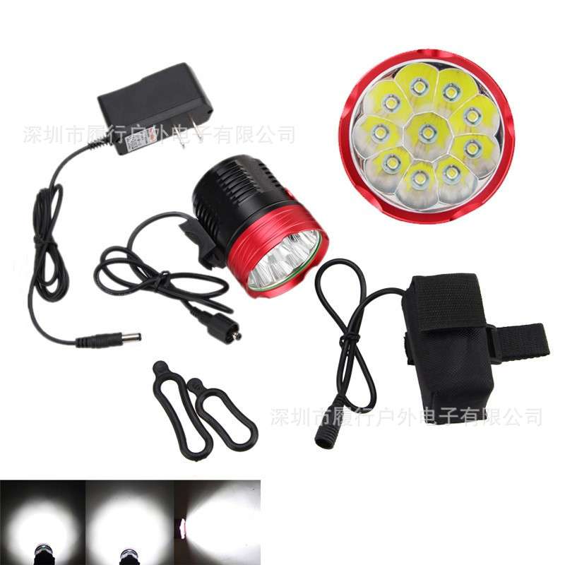 大功率LED自行车前灯10灯T6山地车骑行装备夜骑户外露营照明12000