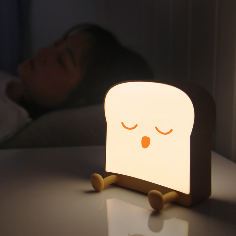 创意卡通可爱吐司面包小夜灯手机支架usb卧室床头氛围硅胶小夜灯