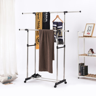 衣架落地立式时尚落地单杆双杆晾衣架可移动铝制晒衣支架晒被