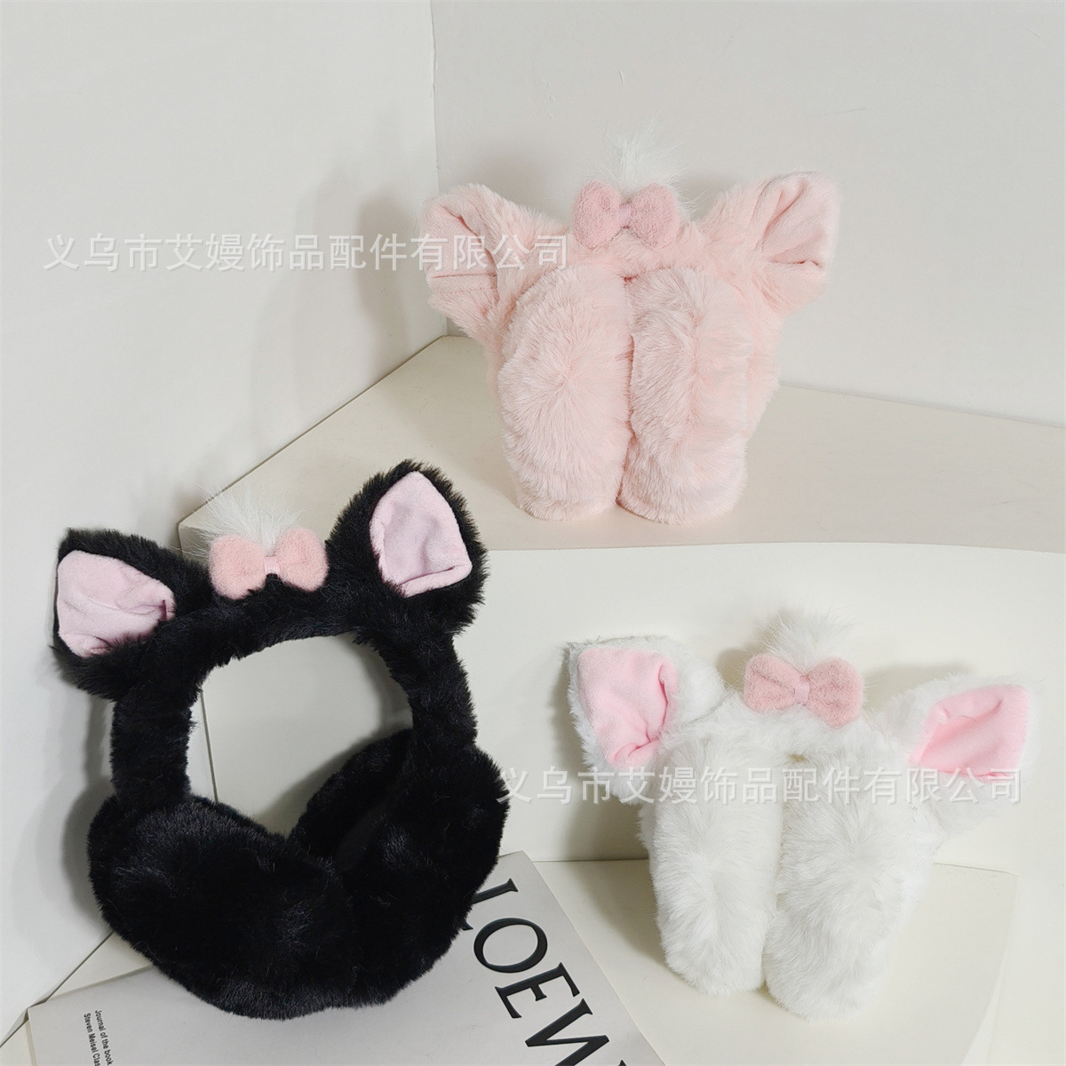 冬季新款卡通可爱猫耳朵蝴蝶结耳罩可折叠女加厚学生防寒毛绒耳包