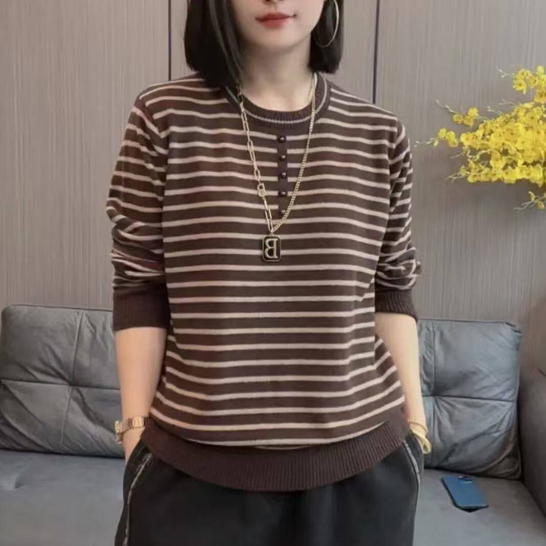 圆领新款秋冬加厚条纹毛衣