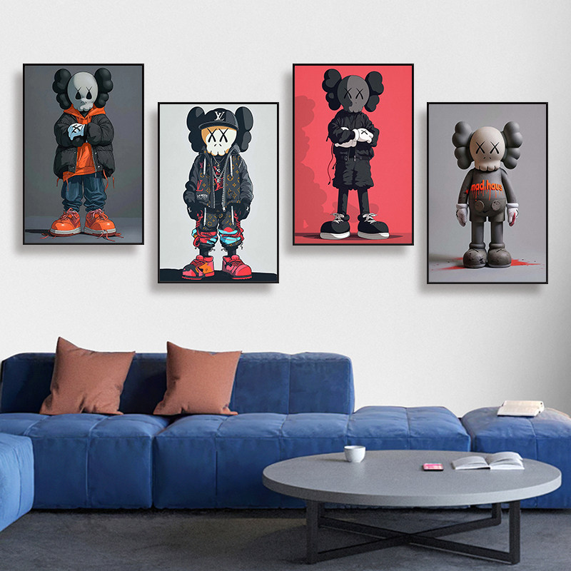 kaws主题暴力熊装饰画卡通创意潮牌店挂画潮流电竞房客厅时尚壁画