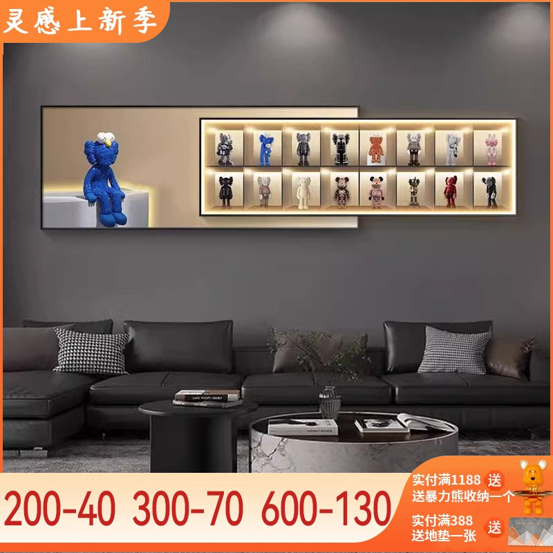暴力熊客厅装饰画现代轻奢卡通沙发背景墙led灯画高级感晶瓷挂画图片