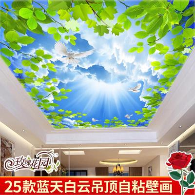 天花板吊顶壁纸自粘墙纸3d立体壁画创意墙贴画贴纸蓝天白云天空