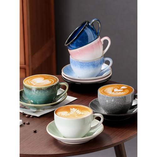 拿铁拉花卡布咖啡杯碟套装陶瓷日式复古高档精致ins风杯子300ml