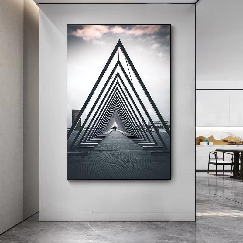 欧式建筑装饰画黑白灰工业风玄关走廊过道挂画样板房餐厅艺术壁画图片