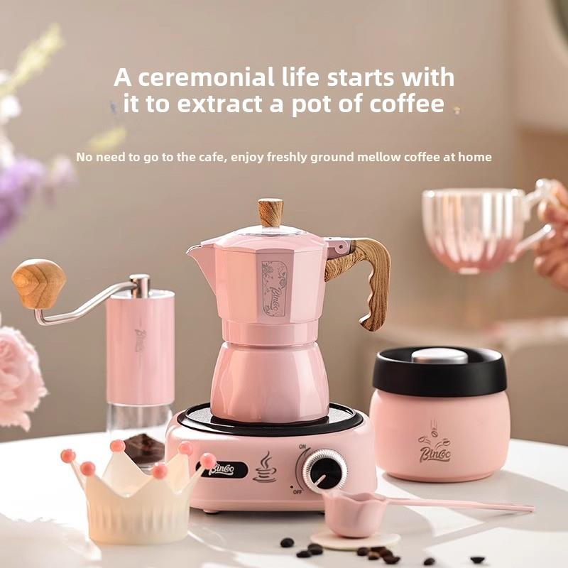 Bincoo粉红双阀摩卡壶家庭小煮咖啡浓缩咖啡的朋友的生日礼物