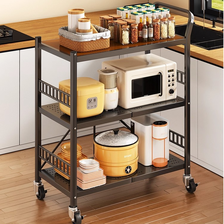 免安装折叠厨房置物架落地多层烤箱放锅架微波炉储物移动收纳推车,收纳整理,家用收纳手推车,淘宝优惠券,粉丝福利购,淘宝优惠卷