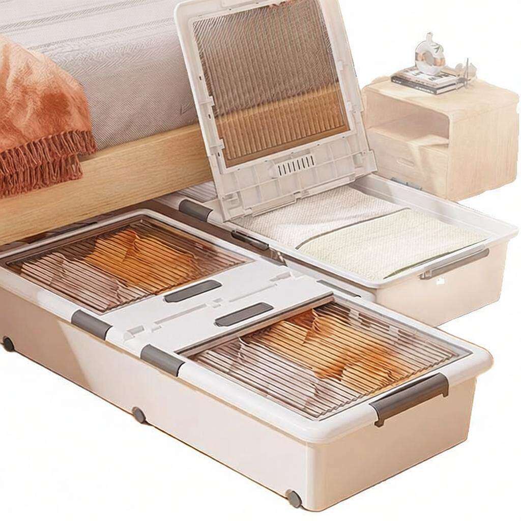 床底收纳箱透明大容量超大抽屉式带滑轮放床下储物扁平收纳箱