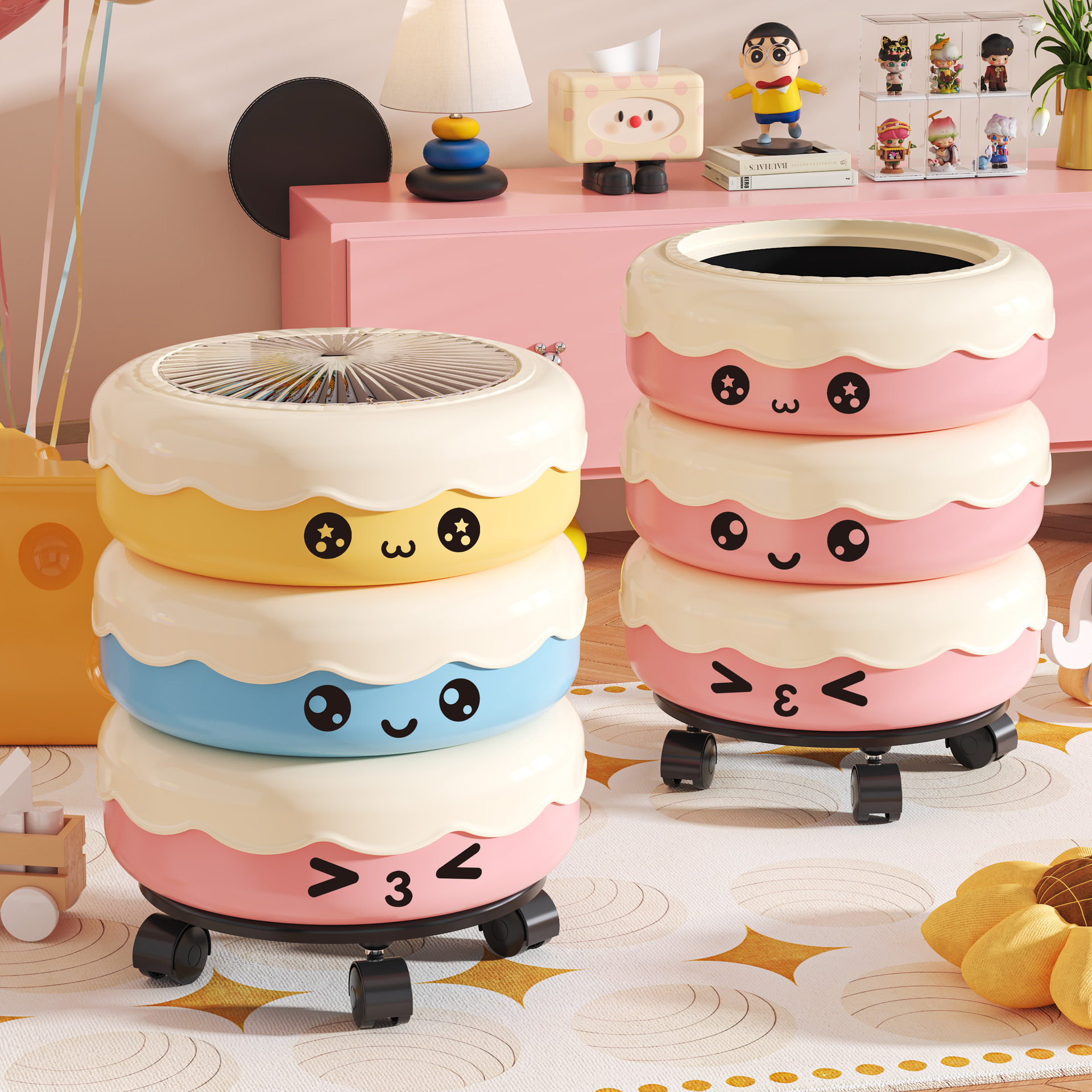 家用可爱垃圾桶创意奶油蛋糕带盖大开口卧室客厅带轮垃圾收纳桶