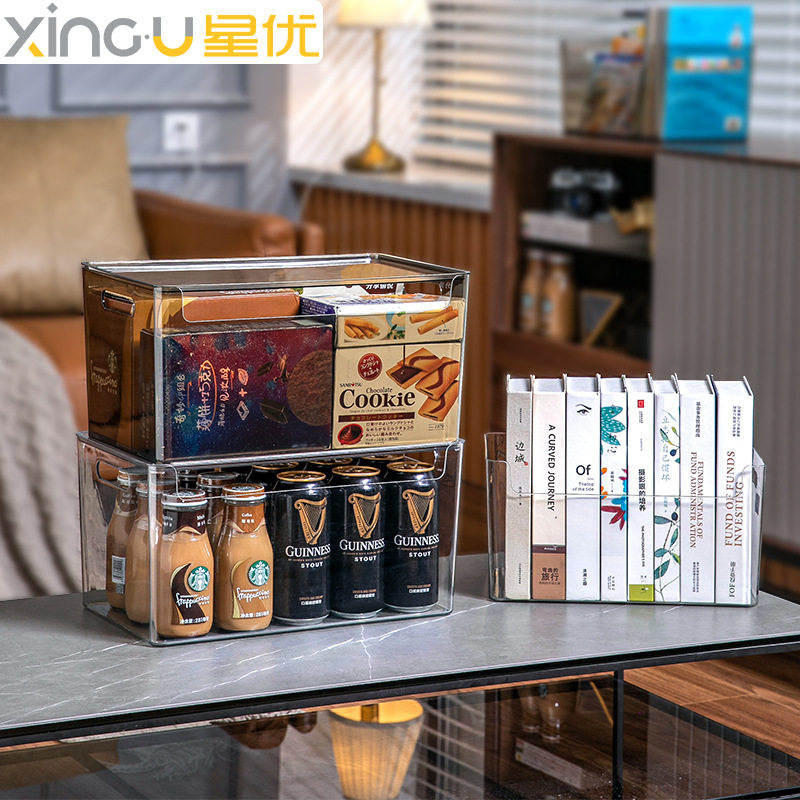 亚克力收纳盒书本化妆品办公桌零食面膜带盖透明厨房整理盒子家用