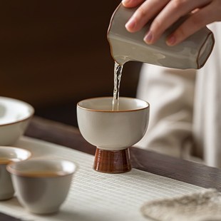 复古汝窑高足杯茶杯主人杯陶瓷单杯开片可养功夫茶具品茗杯品茶杯