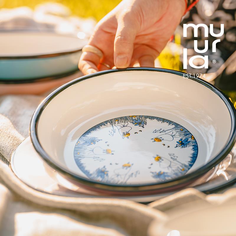 芬兰muurla搪瓷盘子moomin姆明餐具珐琅碗盘汤碗家用可爱儿童餐盘