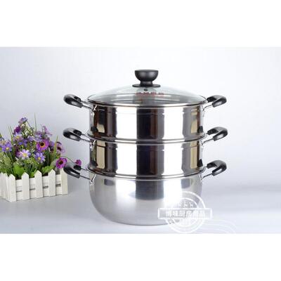 特厚不锈钢蒸锅汤锅火锅24cm-36cm炖煮涮多用锅电磁炉燃气炉通用