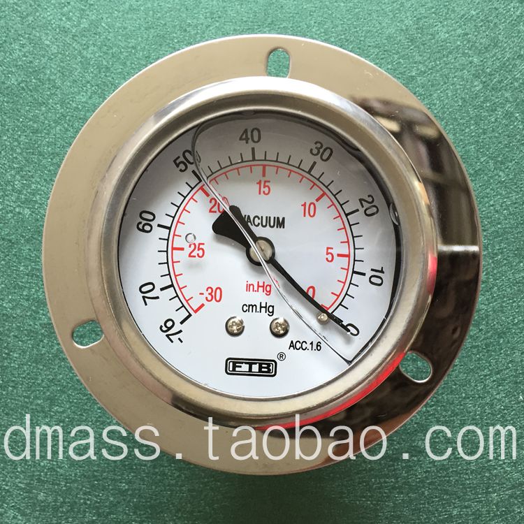 FTB真空压力表-76cmHg耐震真空压力表60mm螺纹1/4PT牙