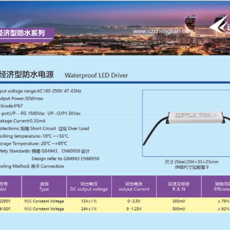 诚联电源24V防水30W  CLV012205Y   CLV024102Y 质保2年 IP67