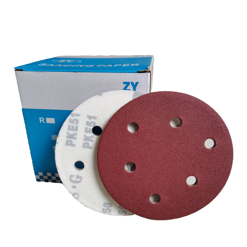 5寸6孔植绒砂纸 圆盘砂拉绒片背绒片圆形砂纸125气磨机打磨抛光砂