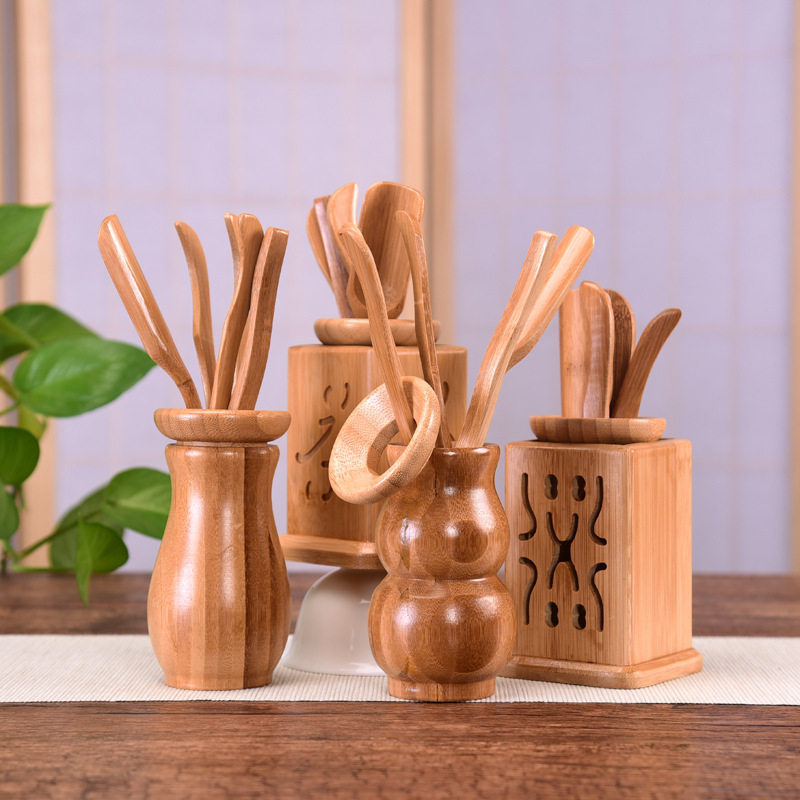 功夫茶具配件茶道六君子整套装实木茶匙茶勺竹制茶铲茶则茶叶勺子