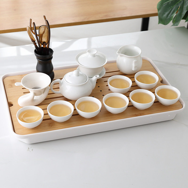 //潮汕高档骨瓷白瓷家用白色小号盖碗茶杯超薄潮州功夫茶具套装礼