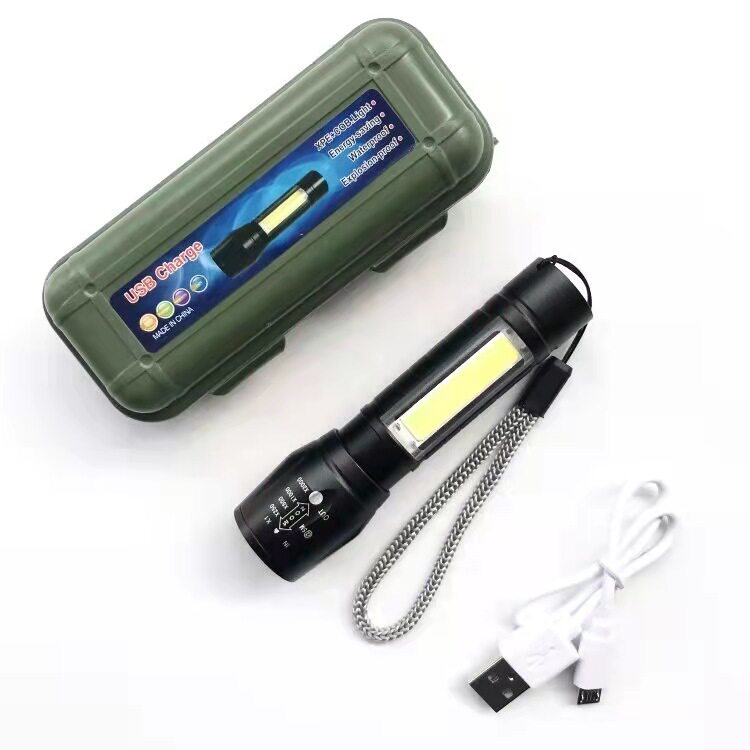 LED手电筒USB可充电超亮远射家用户外多功能便携迷你充电宝照明灯