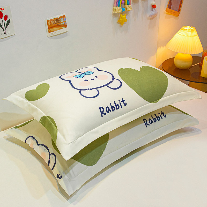 卡通风磨毛印花芦荟棉枕套48x74家用成人儿童学生宿舍家用枕头套