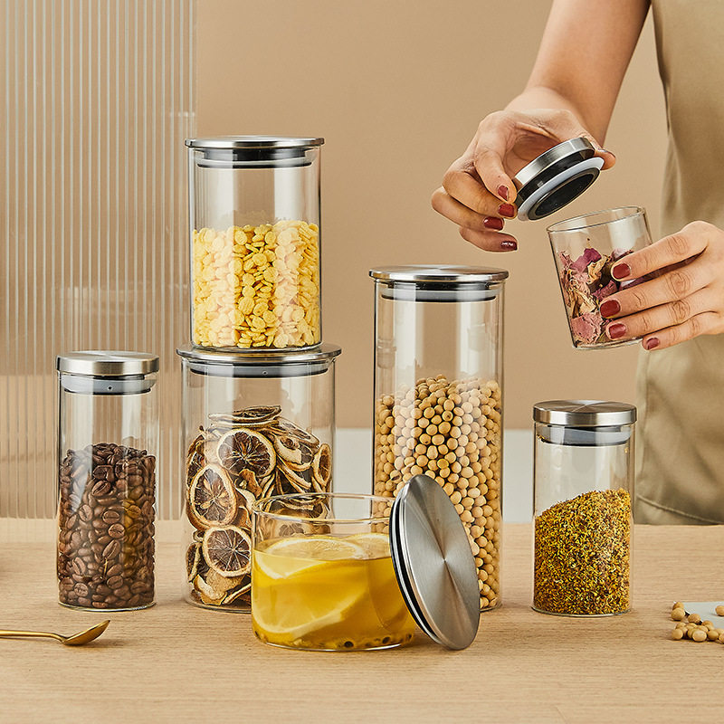 玻璃密封罐不锈钢盖硅胶圈耐高温食品级厨房调料茶叶收纳储物罐子