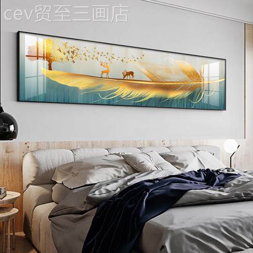 网红现大轻奢主面卧床头挂画画北欧风厅卧室墙装气饰画画房间布代