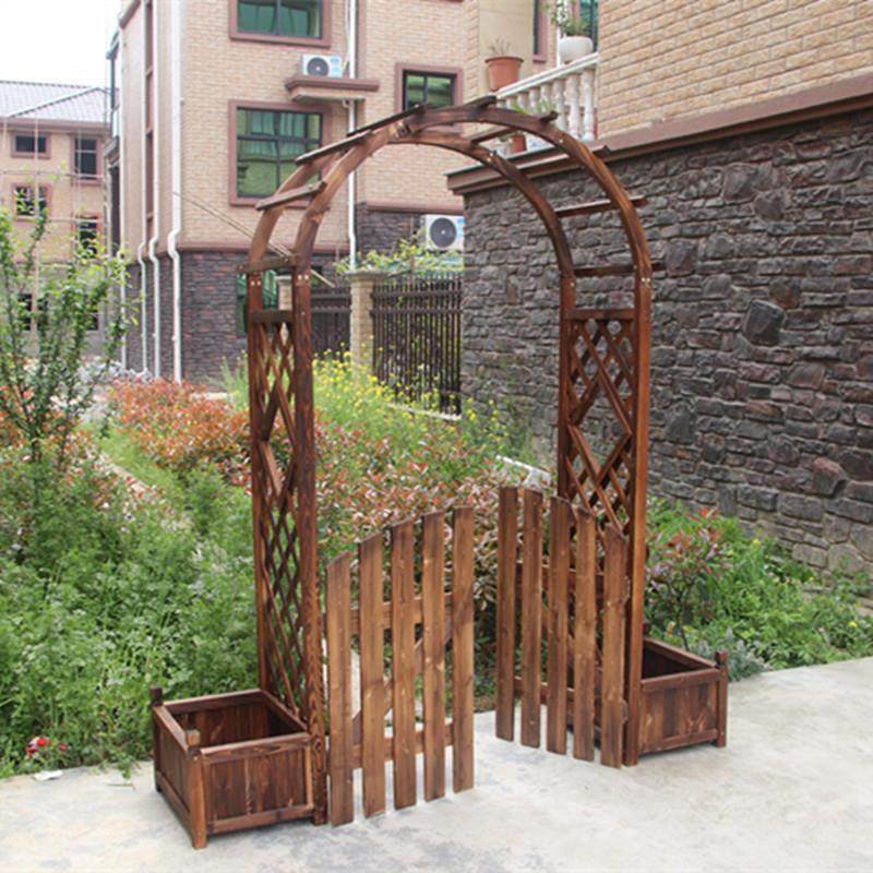 户外庭院栅栏门碳化防腐实木拱门花园门葡萄架阳台拱形爬藤花架子