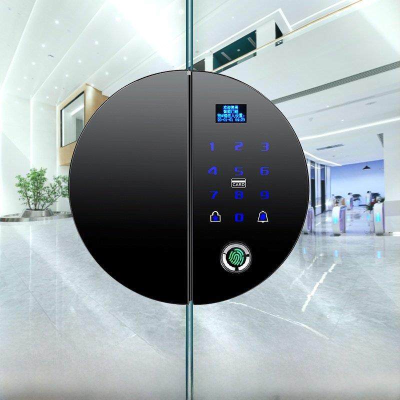 邦臣玻璃门密码锁指纹锁免开孔双门单开办公室公司电子门禁智能锁