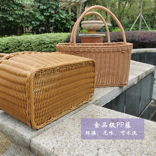 新款购物篮藤编柳编手提篮买菜篮水果I收纳筐收纳篮野餐篮洗浴篮