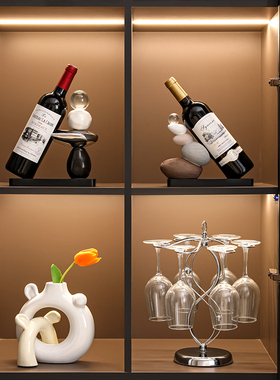 时来运转红酒架摆件酒柜电视柜轻奢高档红L酒托杯家居餐边柜装饰