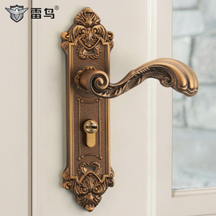 雷鸟美式 门锁静音室内卧室房门锁黄古铜静M音木门把手家用锁具套