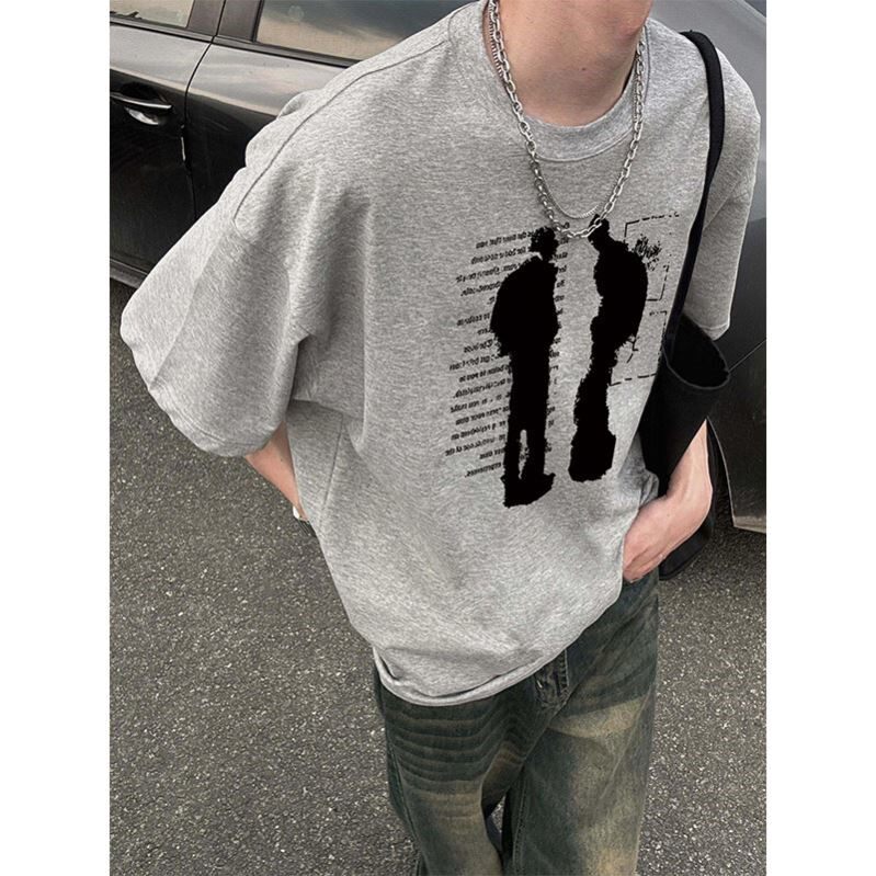 美式高街短袖t恤男正肩oversize宽松衣服国潮牌重磅纯棉半袖上衣