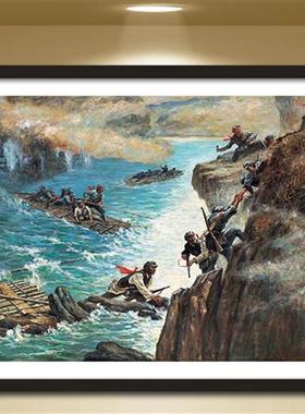 红色革命题材装饰画红军强渡乌江古田会议三湾改编酒吧有框画挂画