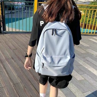 大小款纯色帆布书包初中生女双肩包女韩版高中生双肩包男简约百搭