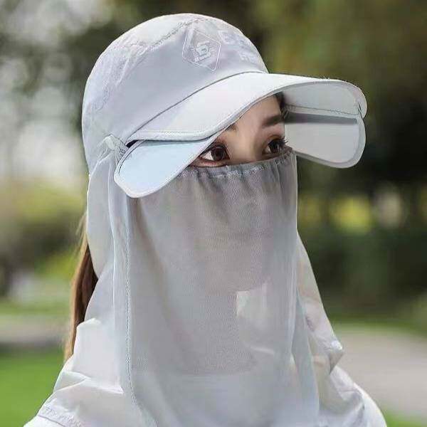 帽子遮阳帽女防晒骑车不掉防晒帽面罩护颈一体太阳帽防紫外线户外