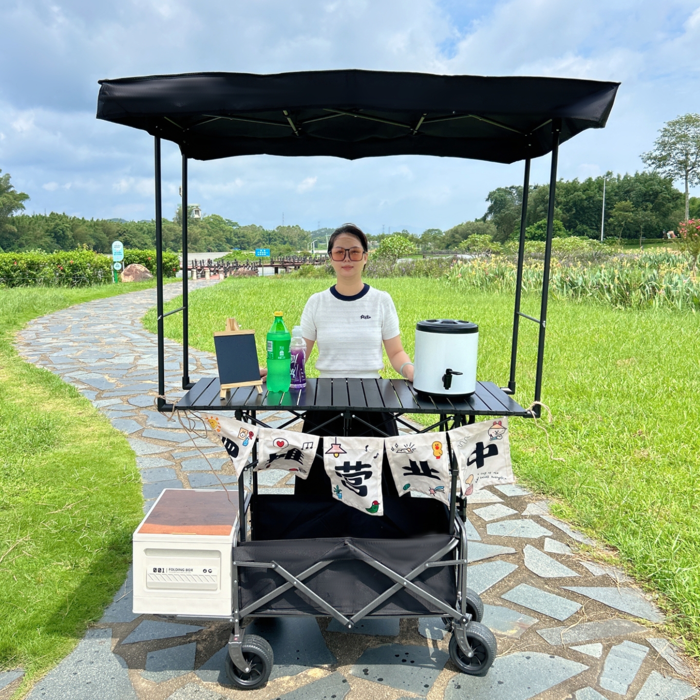 带遮阳棚车拖斗露营车摆摊小推车