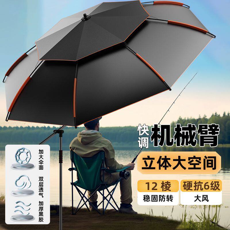 钓鱼遮阳伞大钓伞拐杖雨伞万向防晒防暴雨黑胶伞户外垂钓伞摆摊伞