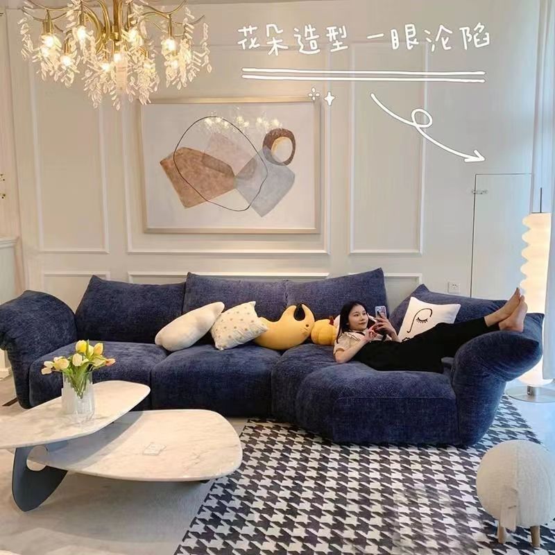 网红意式极简高档花瓣布艺沙发现代弧形转角组合贵妃大小户型客厅